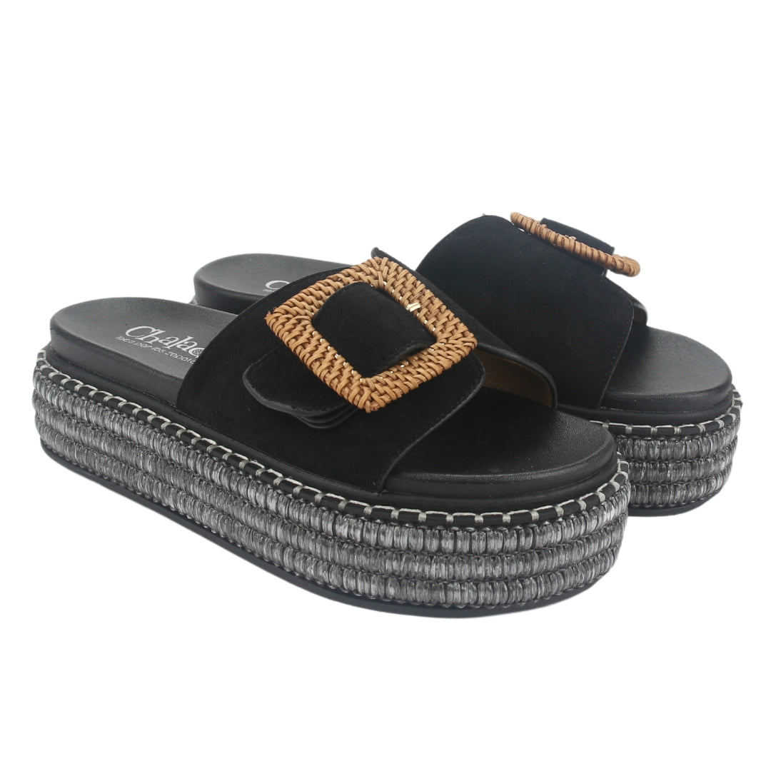 Sandalia Chalada Mujer Yukon-16 Negro Plataforma Poki