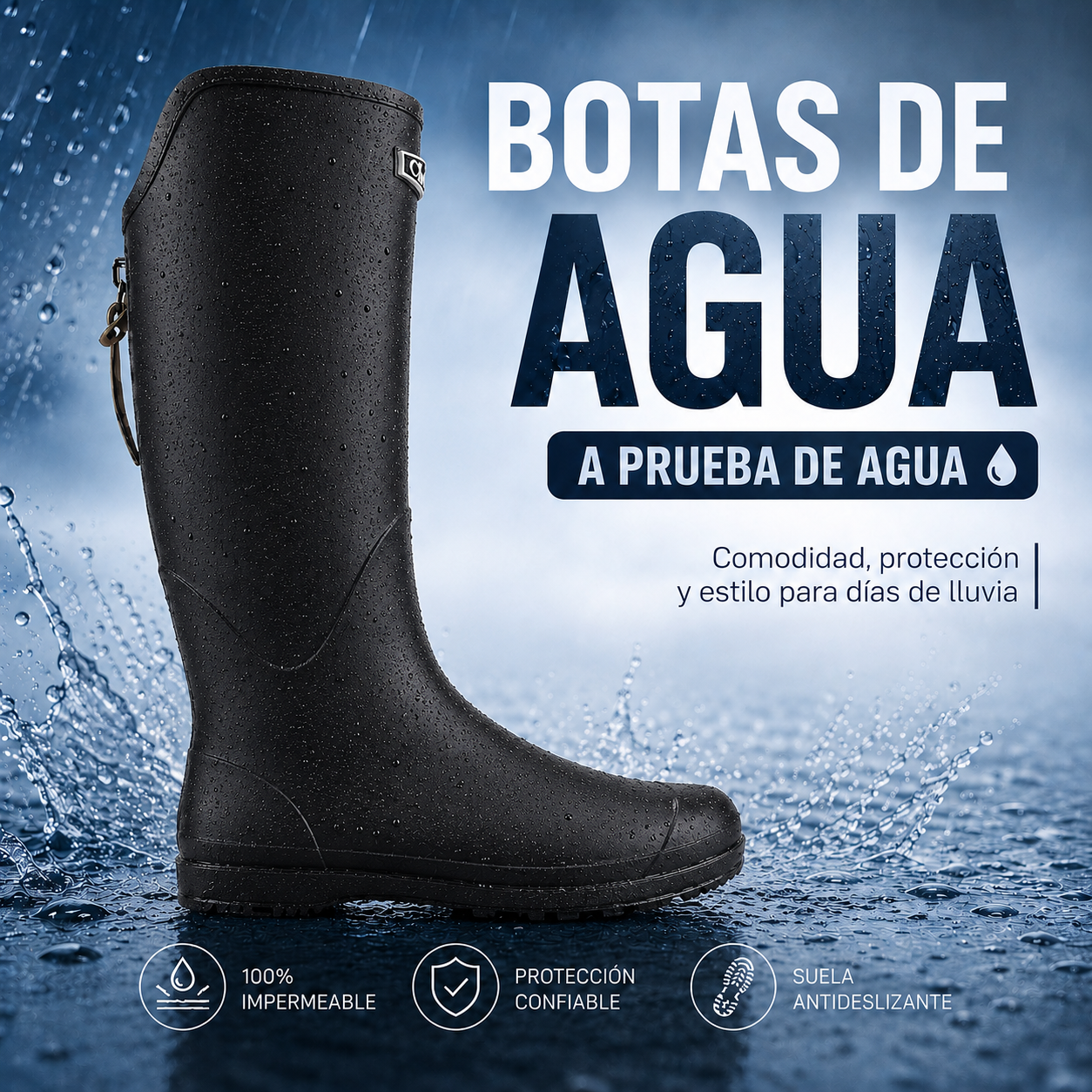 Bota de Agua Negro Mujer Casual Chalada Tortel