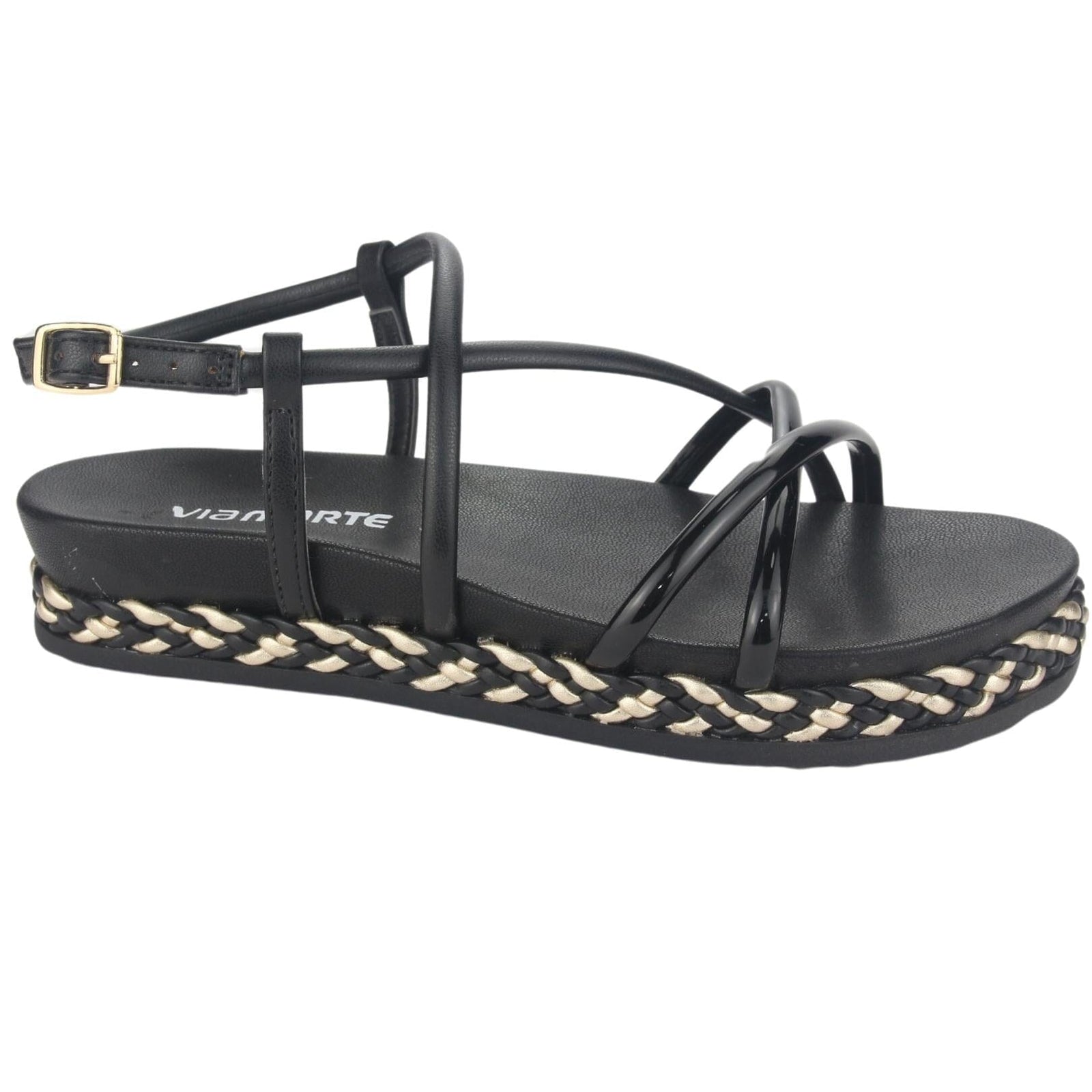 Sandalia Via Marte Mujer 23-10408 V Preto Casual Sandalias Plataforma Via Marte 
