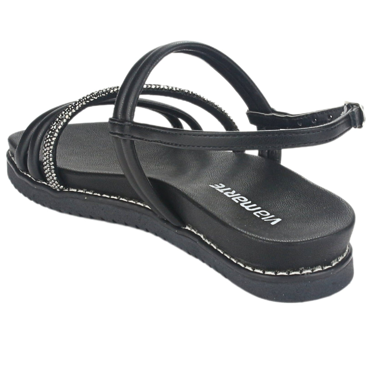 Sandalia Via Marte Mujer 23-10702 N Preto Casual Sandalias Planas Via Marte 