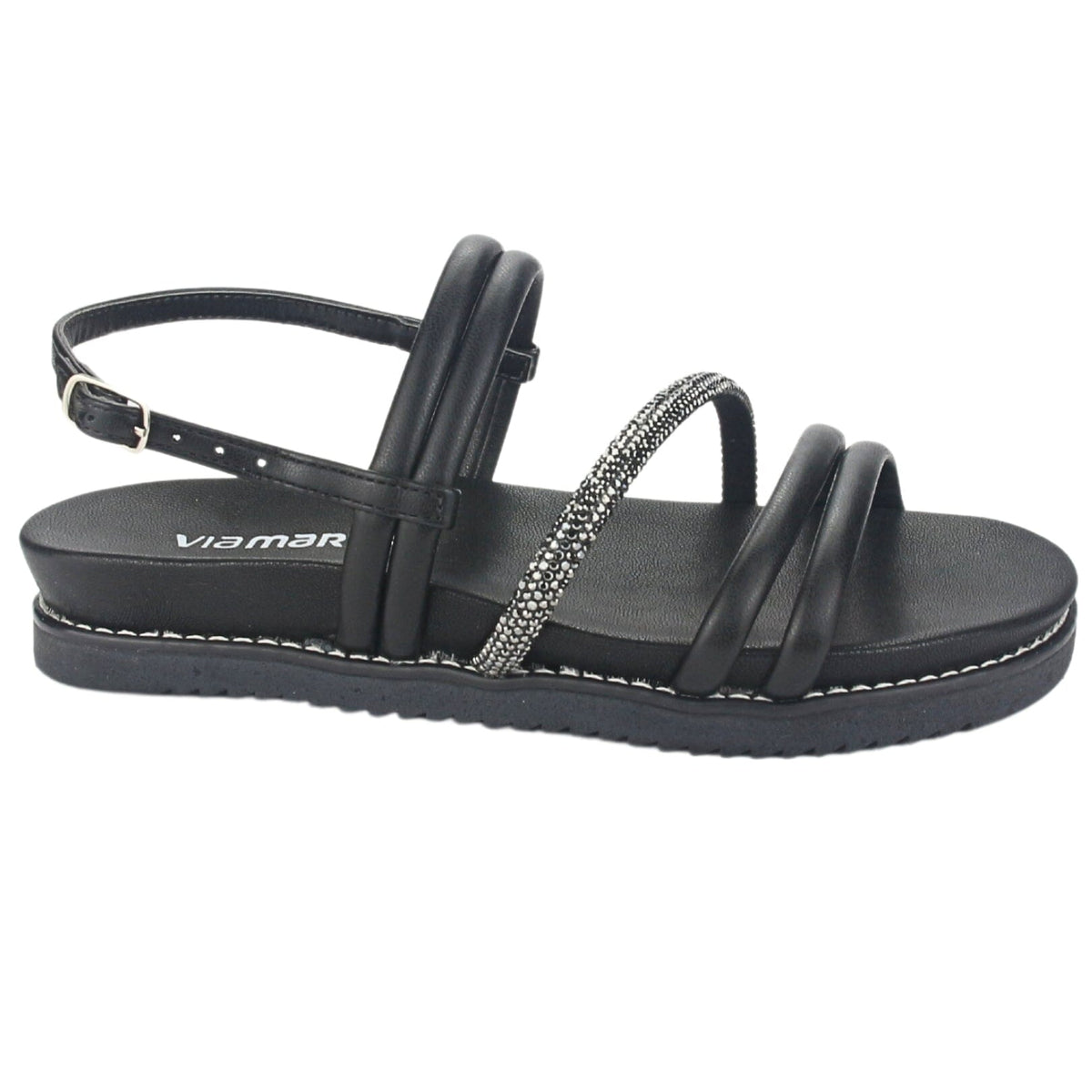 Sandalia Via Marte Mujer 23-10702 N Preto Casual Sandalias Planas Via Marte 