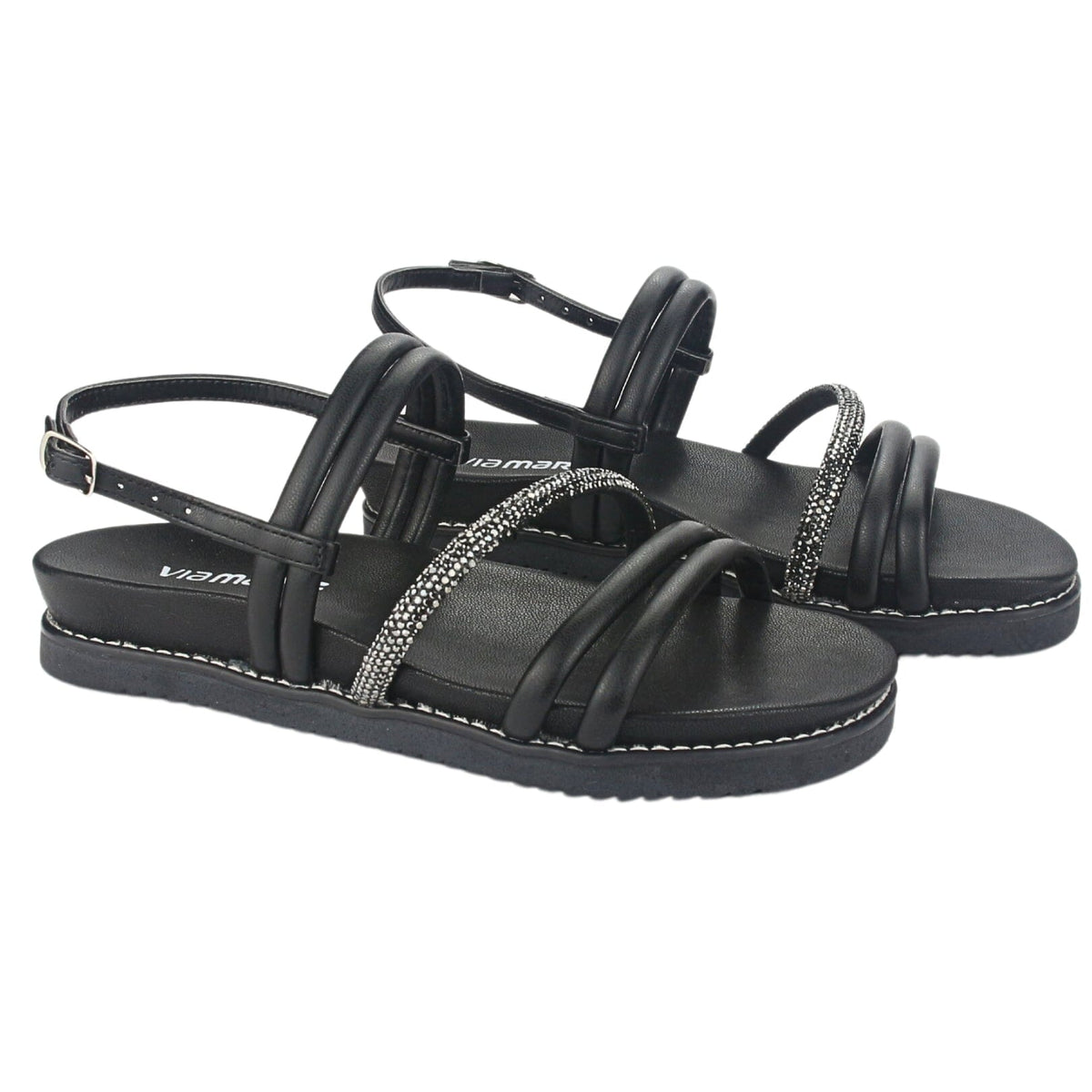 Sandalia Via Marte Mujer 23-10702 N Preto Casual Sandalias Planas Via Marte 