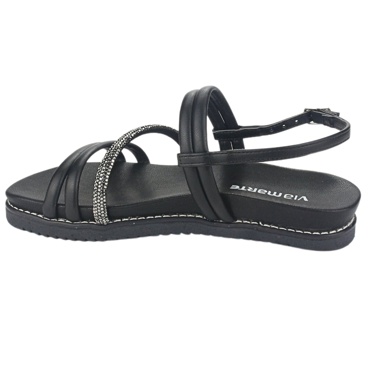 Sandalia Via Marte Mujer 23-10702 N Preto Casual Sandalias Planas Via Marte 