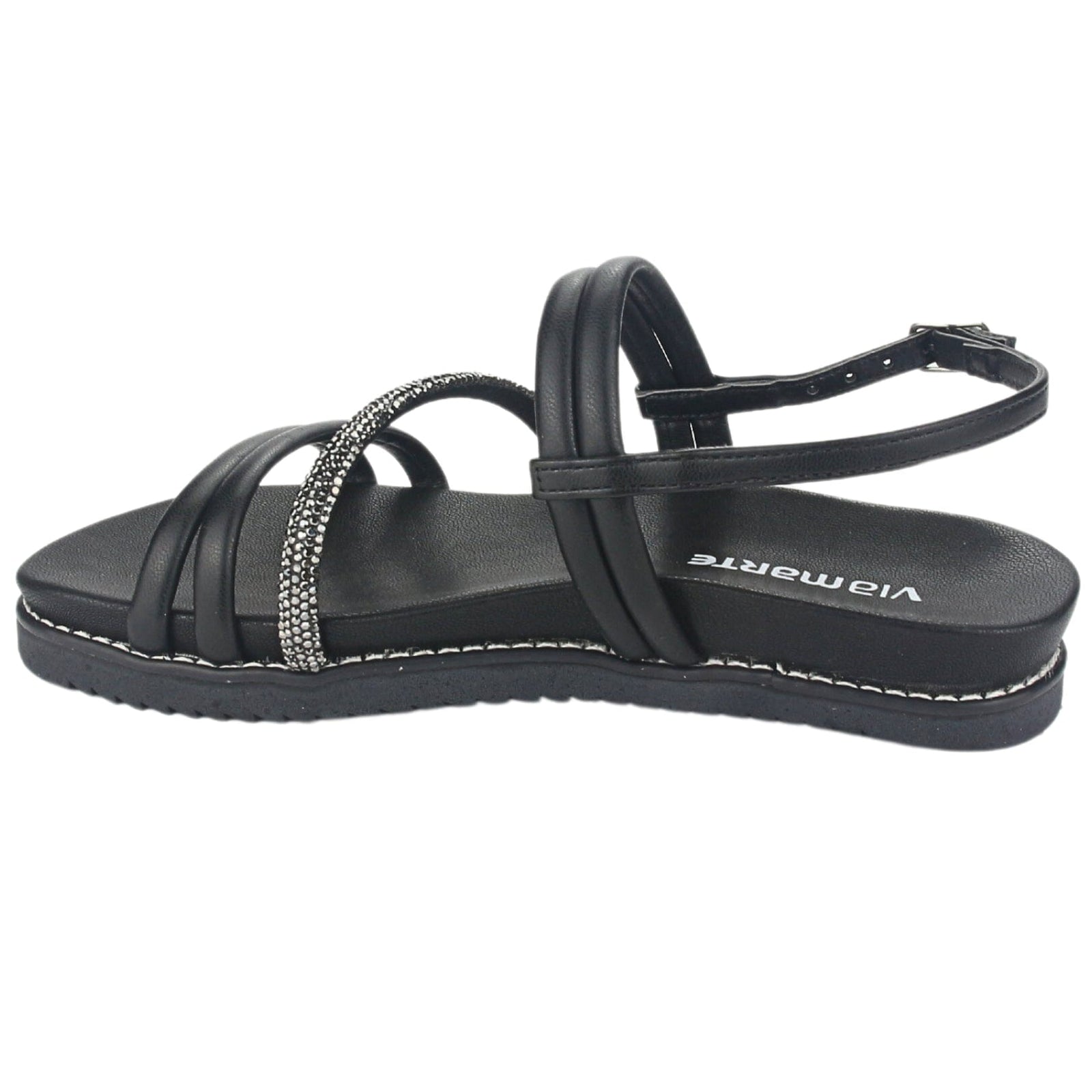 Sandalia Via Marte Mujer 23-10702 N Preto Casual Sandalias Planas Via Marte 